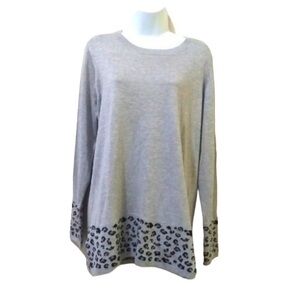 Pina Rossi long sleeves sweater animal printed details gray XL SOFT cozy office